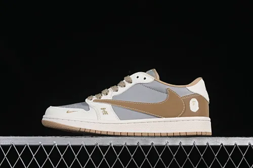 All categories Air Jordan Jordan series basketball shoes Air Jordan 1 Low High-end customized low-top sneakers Travis Scott x Fragment Design x Air Jordan 1 Low OG SP AJ1 Joe 1 Bape co-branded beige gray khaki double spelled beige and black hook low-top cultural casual sneakers BB6511-623